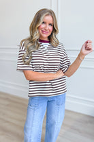 BLU PEPPER Ryan Brown color block casual top with long sleeves and relaxed fit, stylish and comfortable for everyday wear.