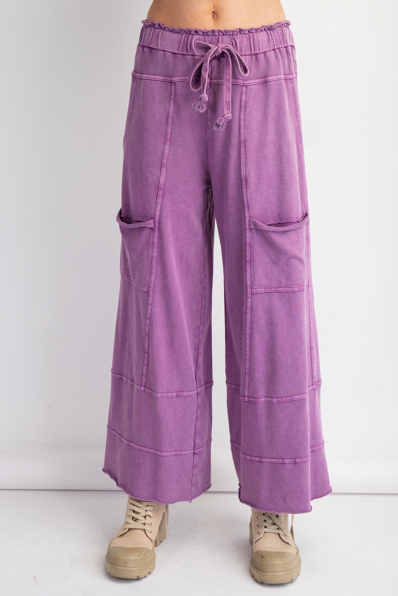 Bradley Mineral Washed Terry Knit Wide Leg Pants - Be You Boutique