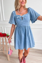 Jenna Scalloped Sleeves Denim Dress - Be You Boutique