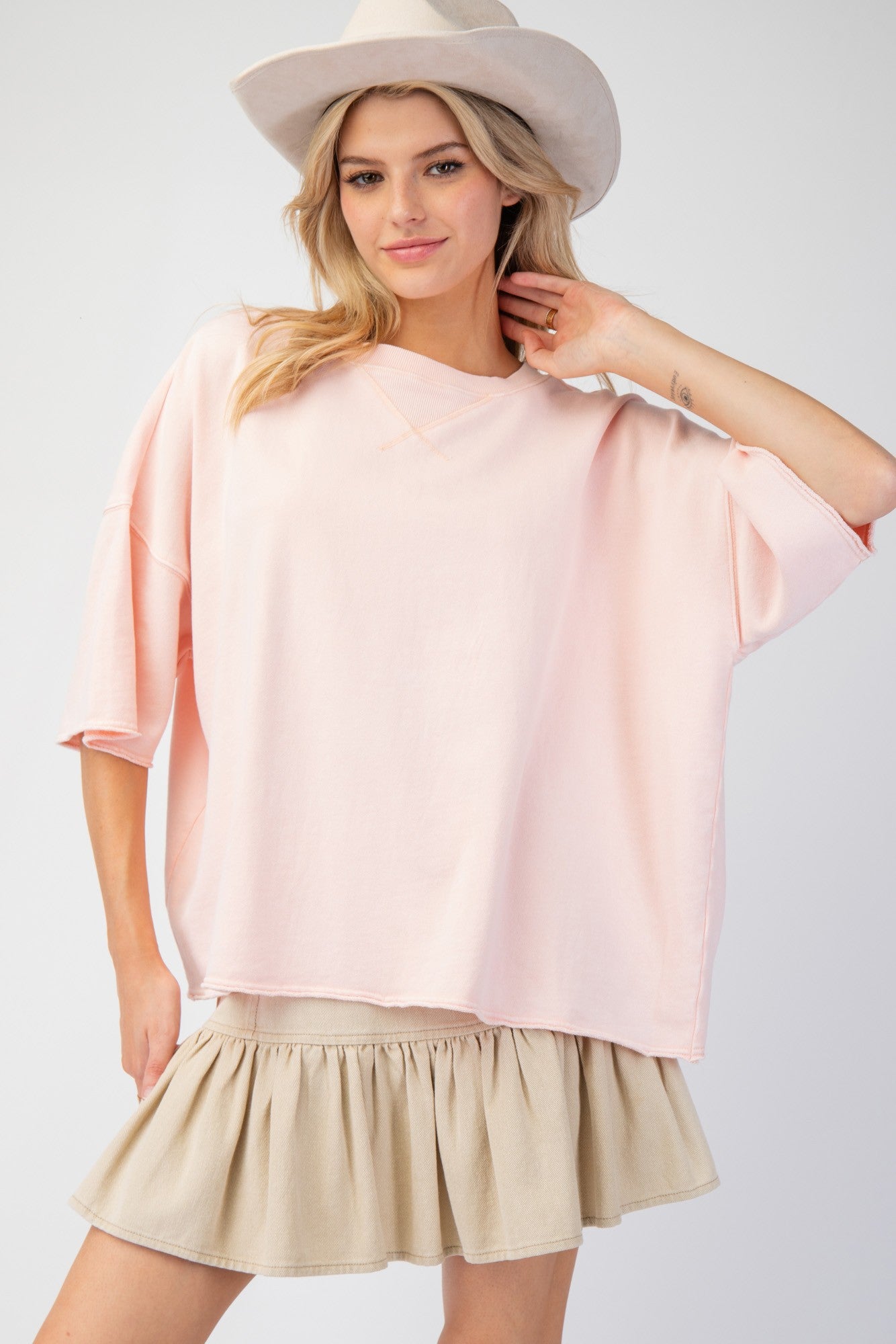 SPRING2025 EASEL WOMEN 116 Basic Tops (2 COLORS) - Be You Boutique