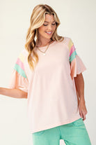 Miranda Color Mix Sleeve Cotton Jersey Knit Top - Be You Boutique