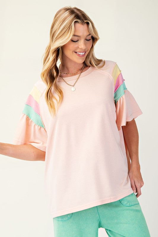 Miranda Color Mix Sleeve Cotton Jersey Knit Top - Be You Boutique