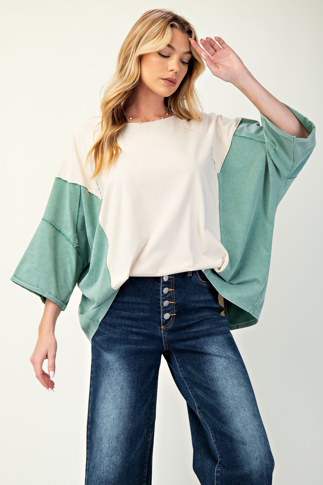 Jones Color Block Mineral Washed Knit Top - Be You Boutique