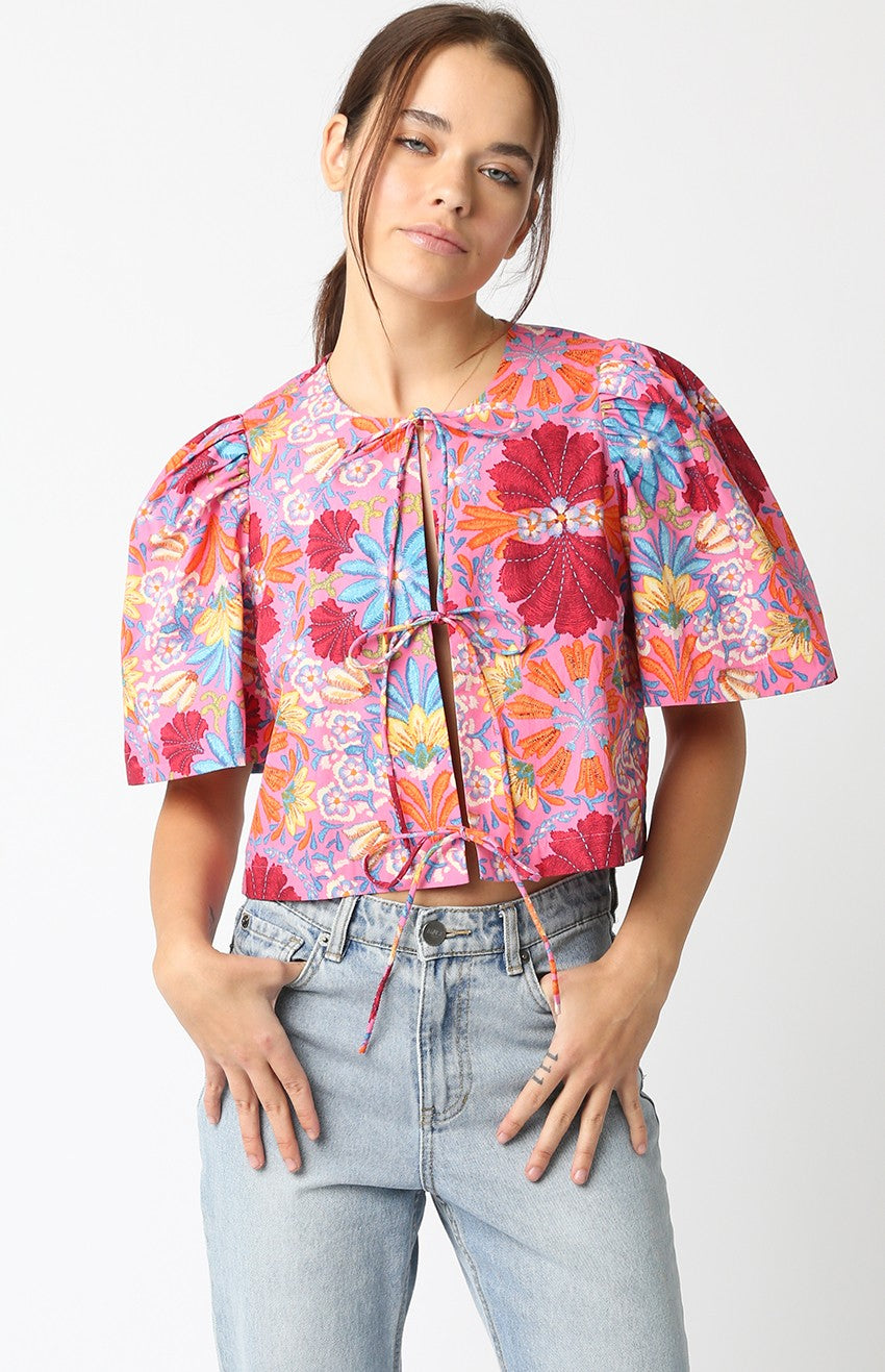 Isabella Floral Print Tie Front Top - Be You Boutique