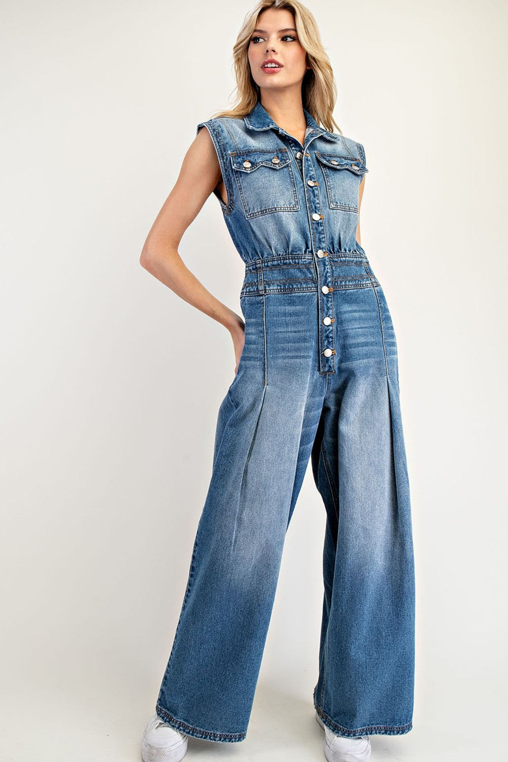 Grace Casual Button Down Denim Jumpsuit - Be You Boutique
