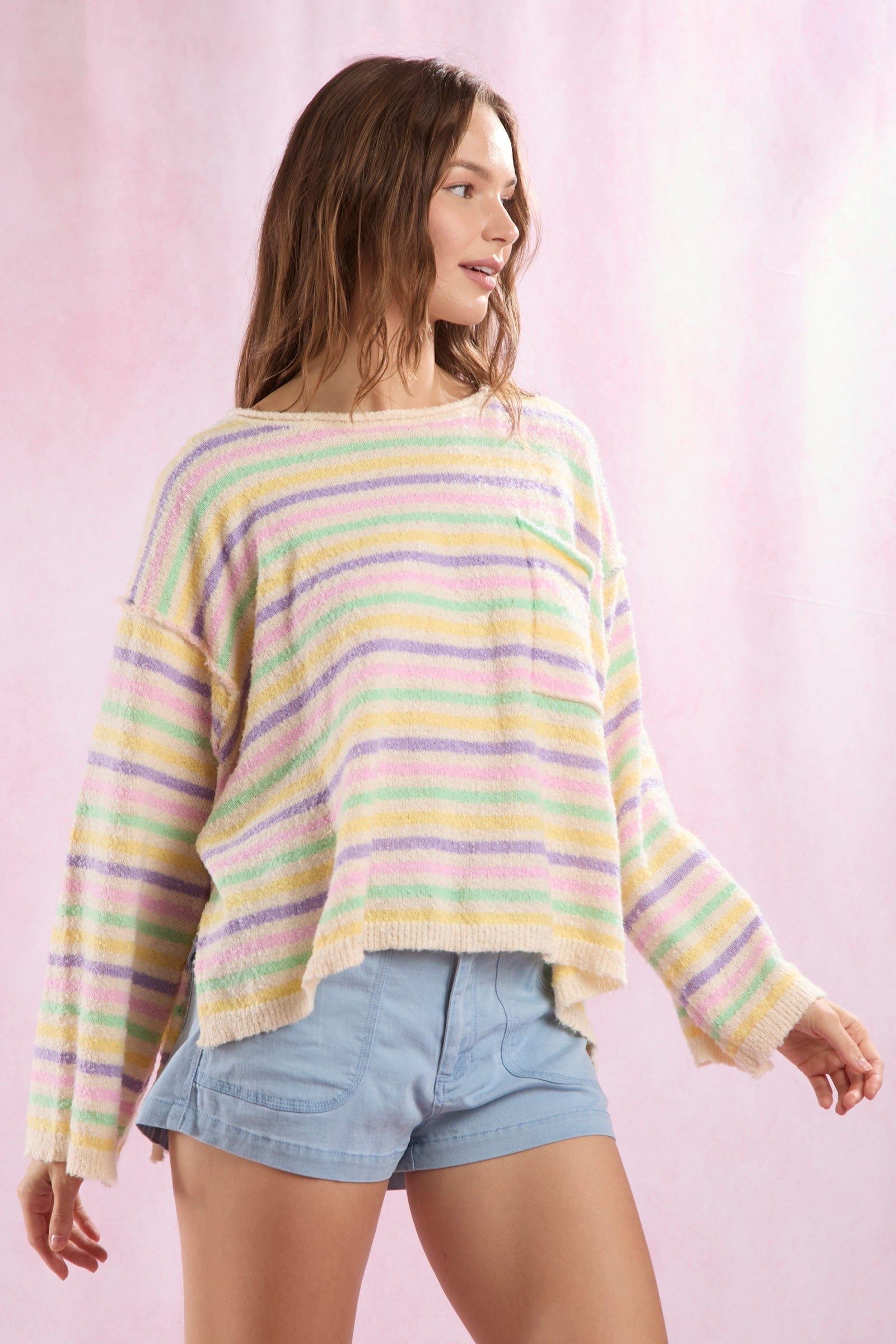 Yancy Multi Color Stripe Long Sleve Sweater - Be You Boutique
