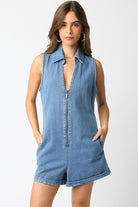 Barbara Zip Up Denim Romper - Be You Boutique