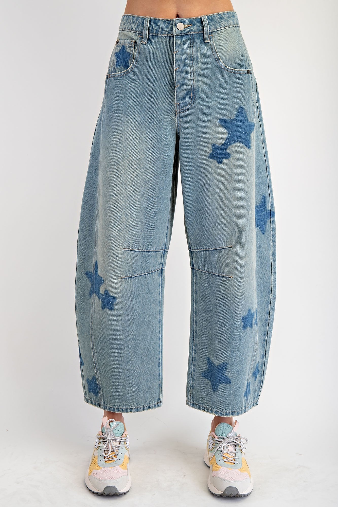 Star Printed Barrel Denim Pants - Be You Boutique