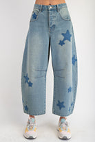 Star Printed Barrel Denim Pants - Be You Boutique