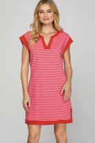 Cynthia Striped V Neck Contrast Dress - Be You Boutique