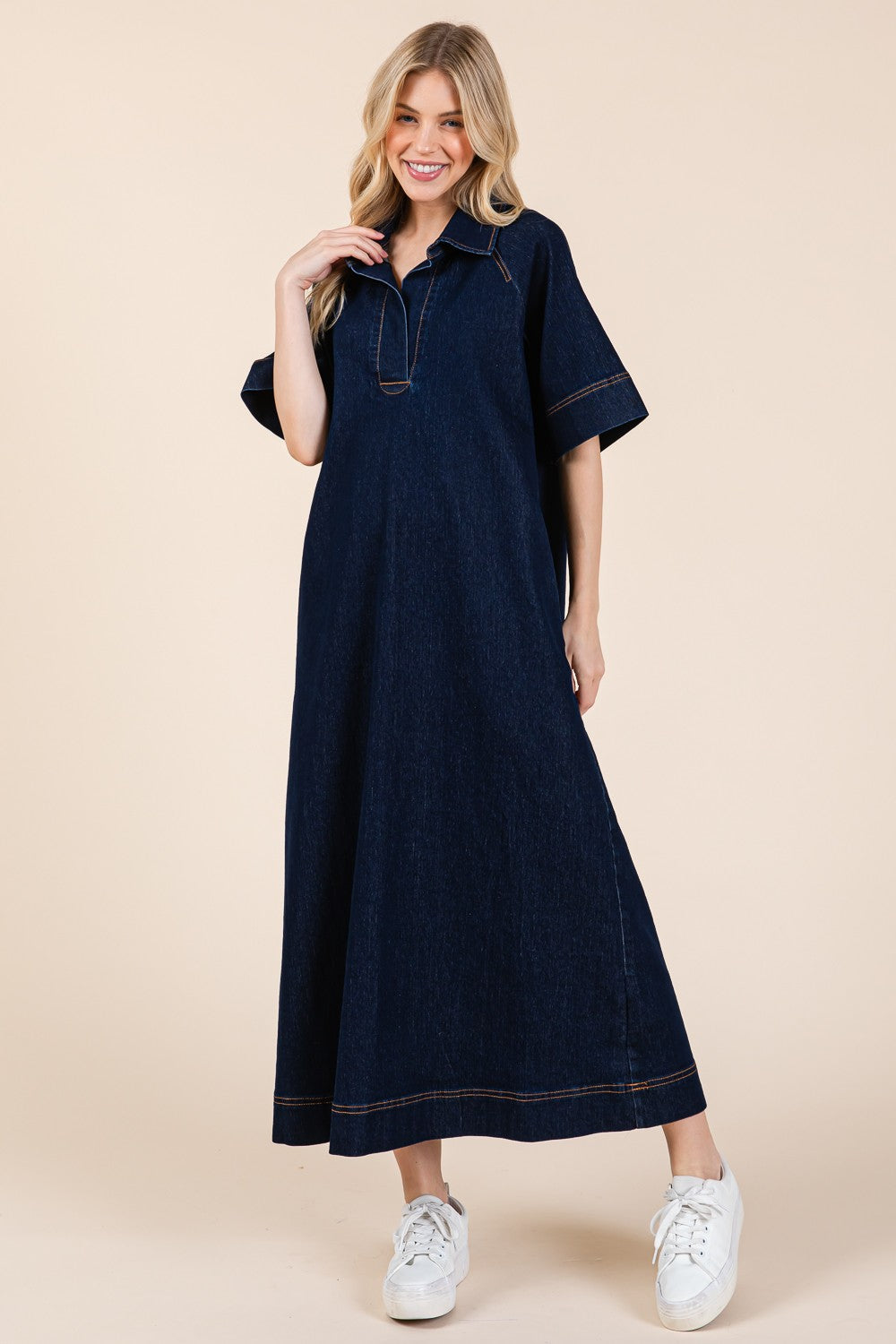 Kiana Denim Raglan Sleeve Midi Dress - Be You Boutique