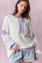 Morgan Color Contrast Oversized Placket Sweater - Be You Boutique