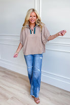 Kelly Striped Split Neck Top - Be You Boutique