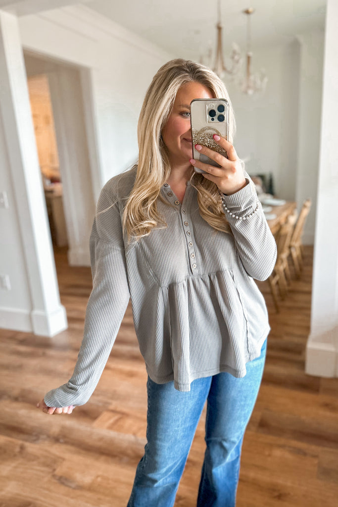 Julia Casual Comfy Waffle Knit Henley Top - Be You Boutique