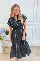 Carson Black Piping Seam Detailed Midi Dress - Be You Boutique