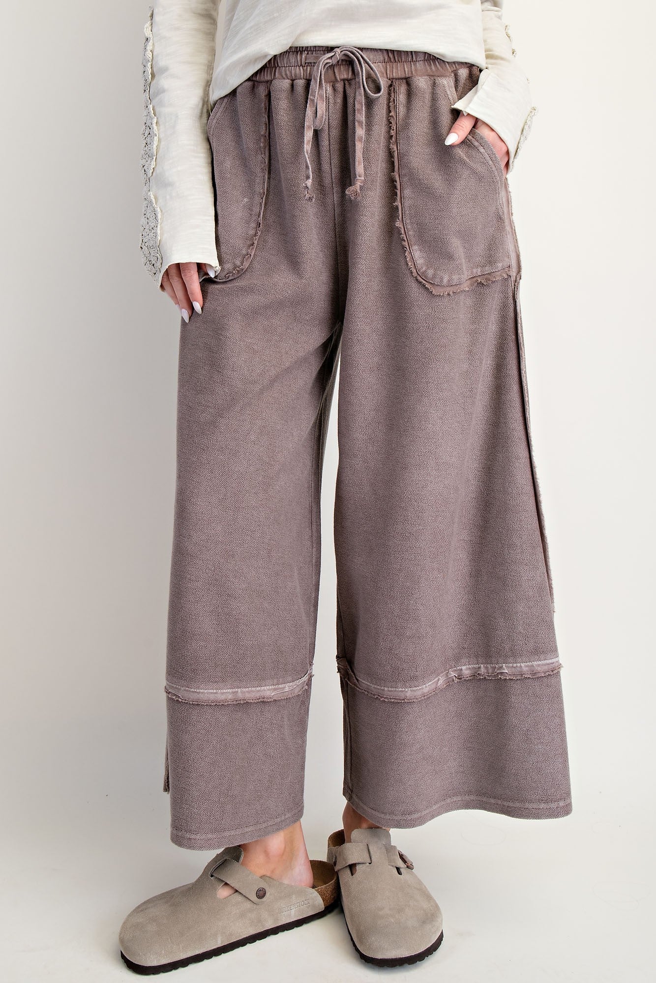 Caris Mineral Washed Upside Down Terry Knit Wide Leg Palazzo Pants [S~3X] - Be You Boutique