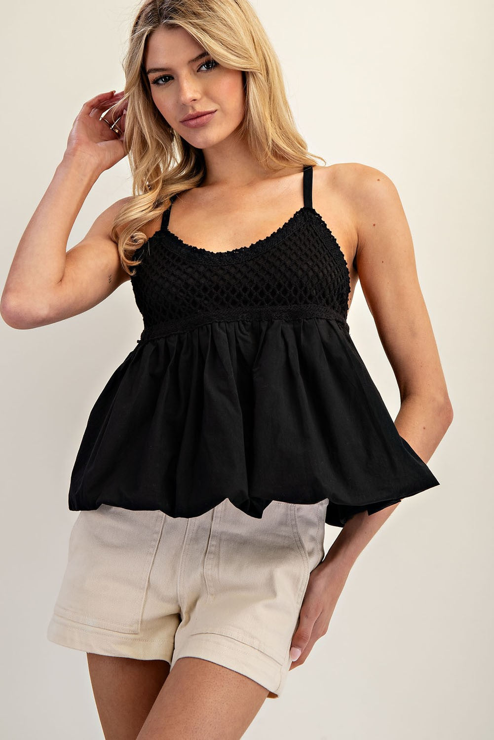 Cole Sleeveless Bubble Hem Crochet Top - Be You Boutique