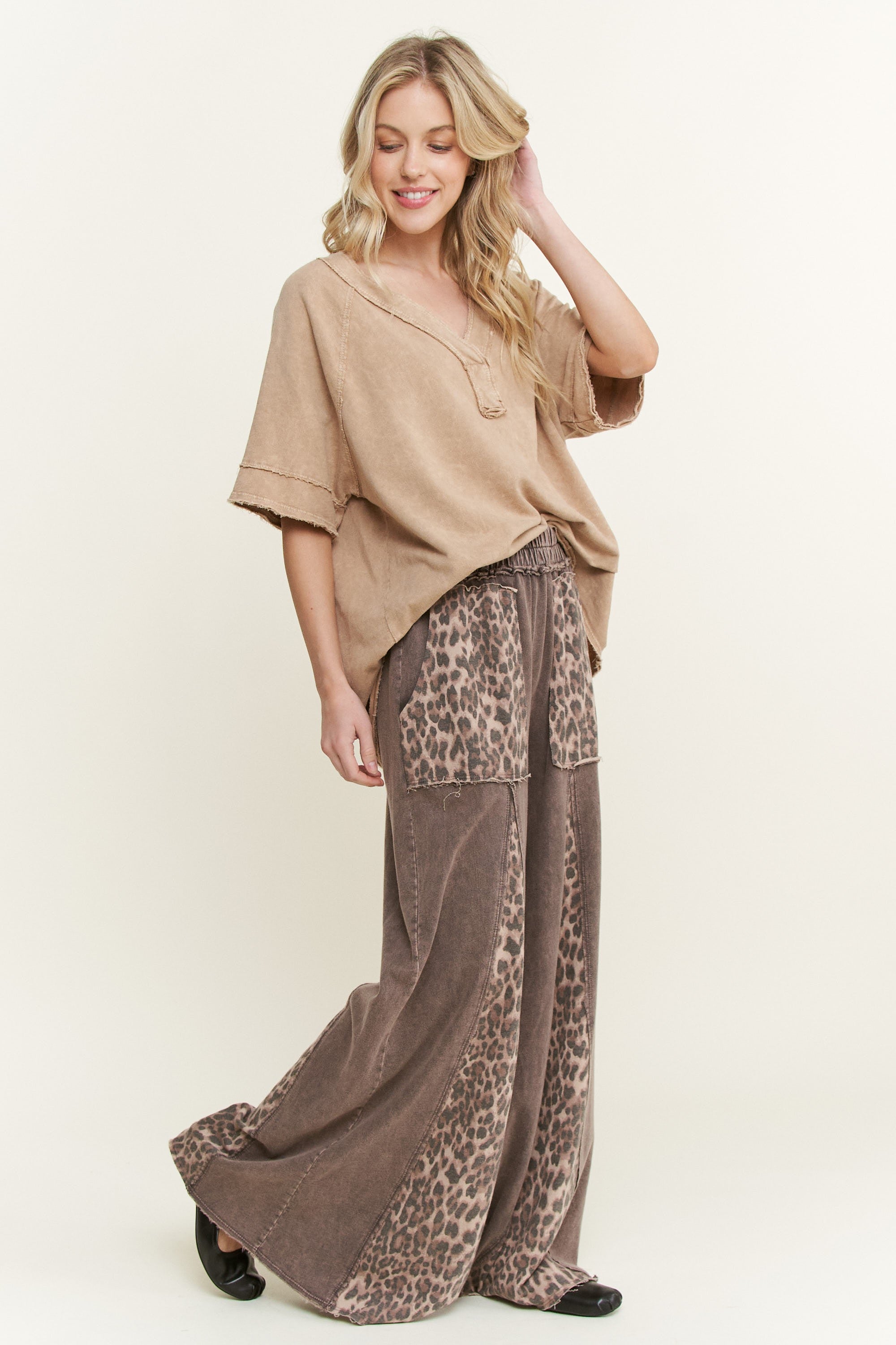 Sadie Mineral Wash V Neck Top - Be You Boutique
