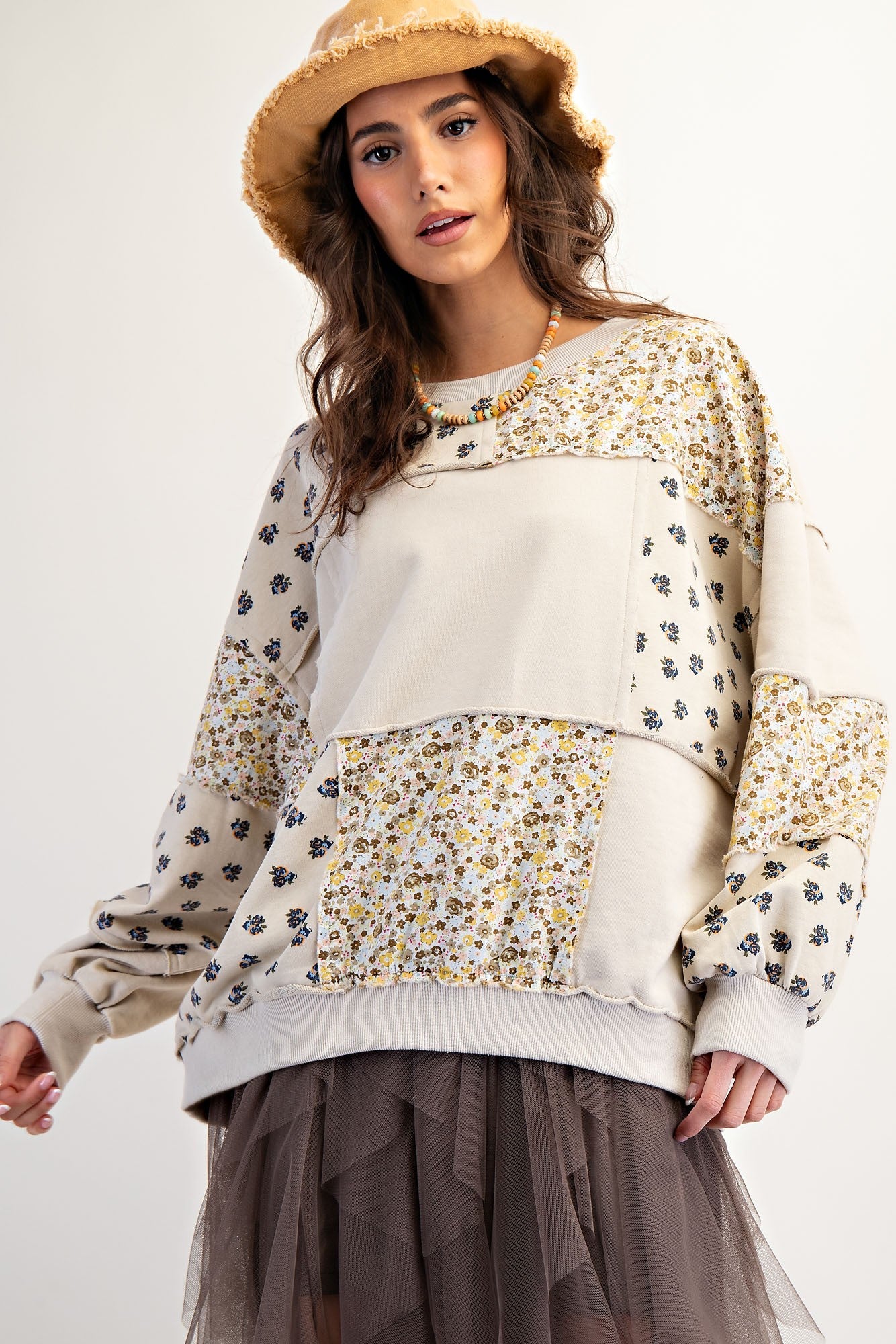 Faith Mixed Pattern Exposed Seam Pullover - Be You Boutique