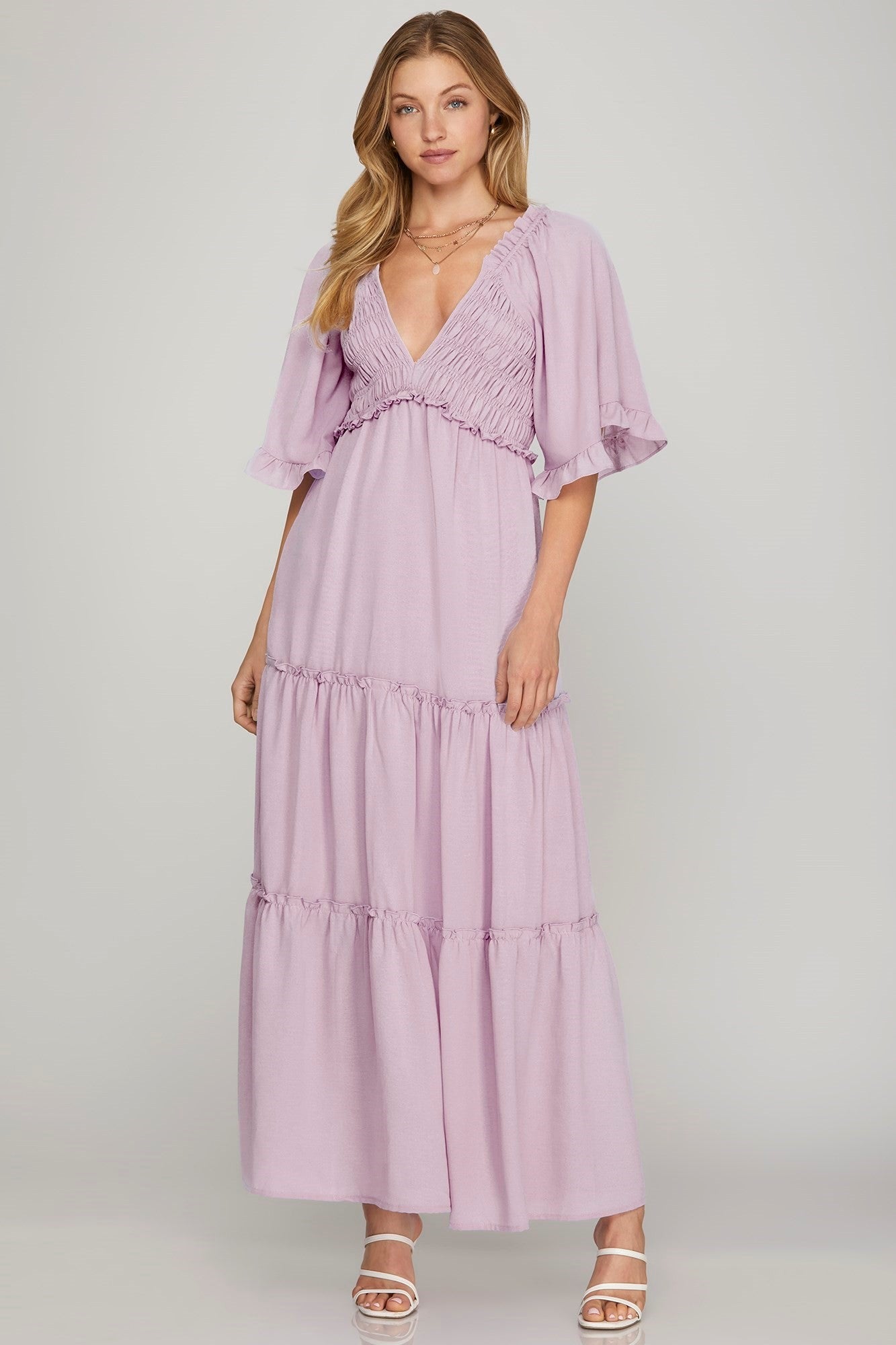 Lettie Flutter Bell Sleeve Maxi Dress - Be You Boutique