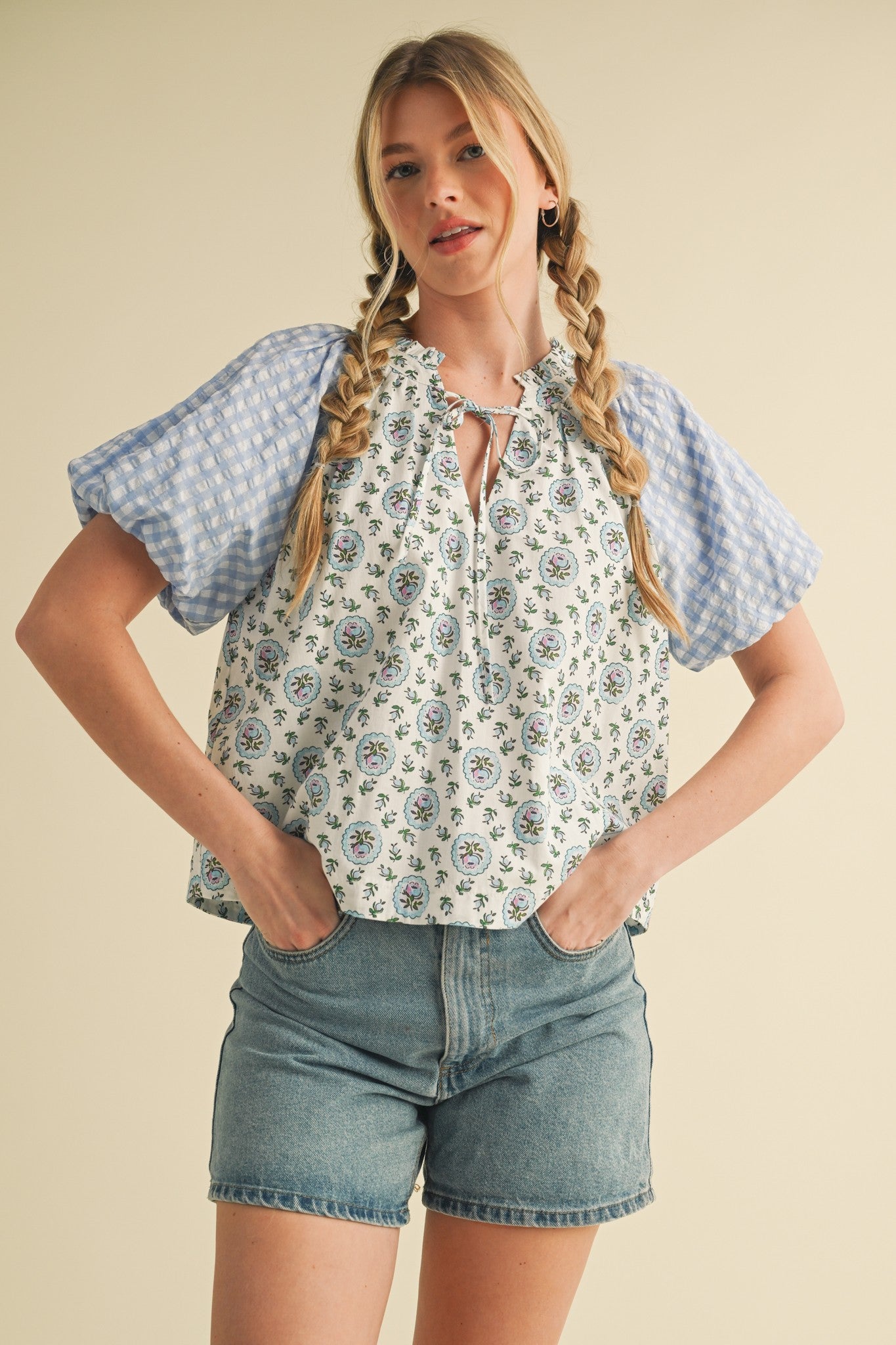 Kimberly Iris Floral Puff Sleeve Top - Be You Boutique