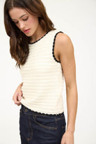 Kimberly Crochet Knit Contrast Trim Sleeveless Top - Be You Boutique
