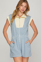Carol Striped Zip Up Sleeveless Romper - Be You Boutique