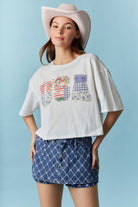 George Mixed Pattern Patched USA Top - Be You Boutique