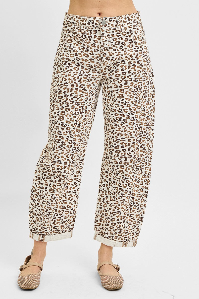 Risen Brandon High Rise Animal Print Barrel Jeans [1-3XL] - Be You Boutique