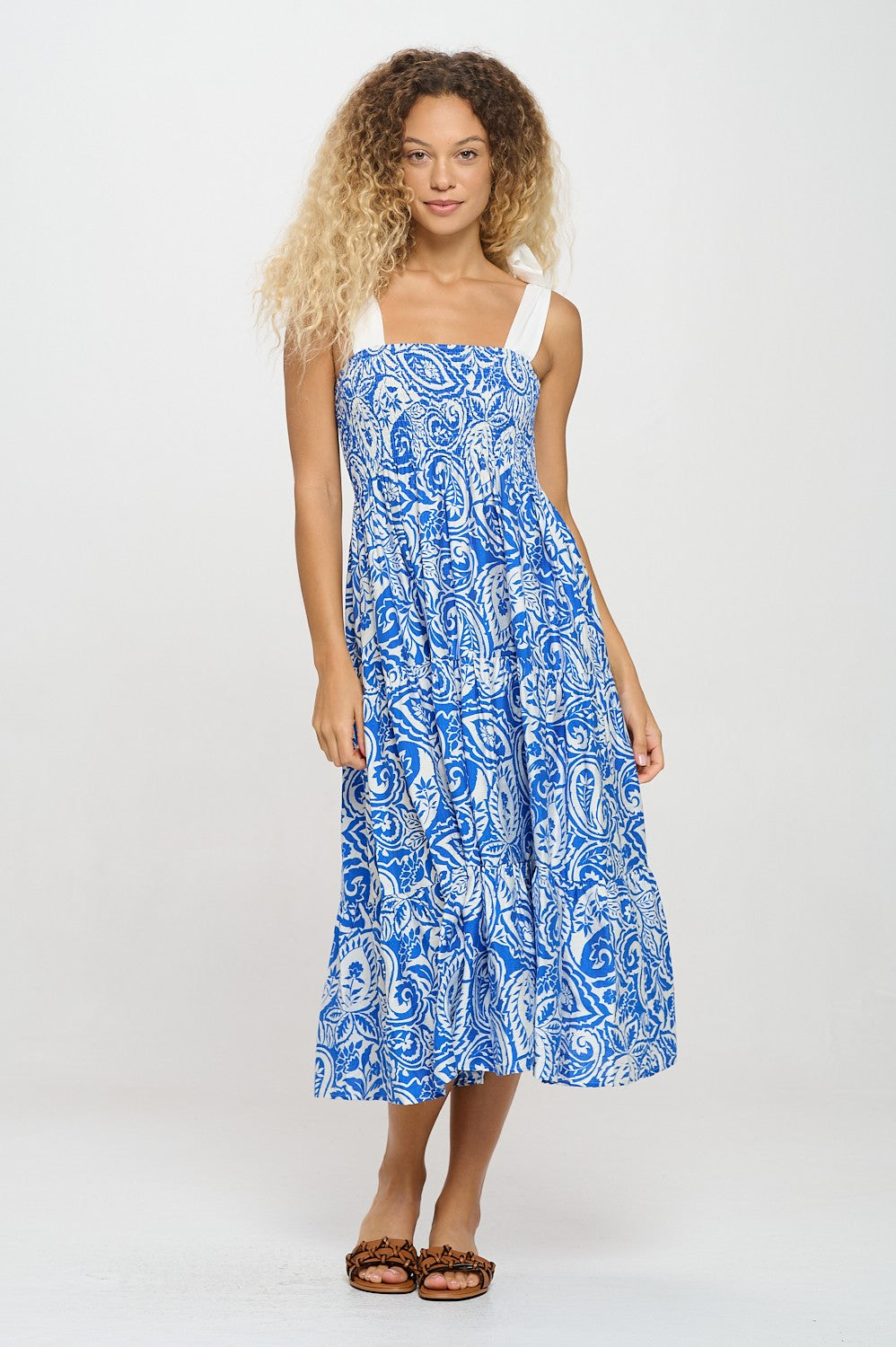 Athena Paisley Print Smocked Midi Dress - Be You Boutique