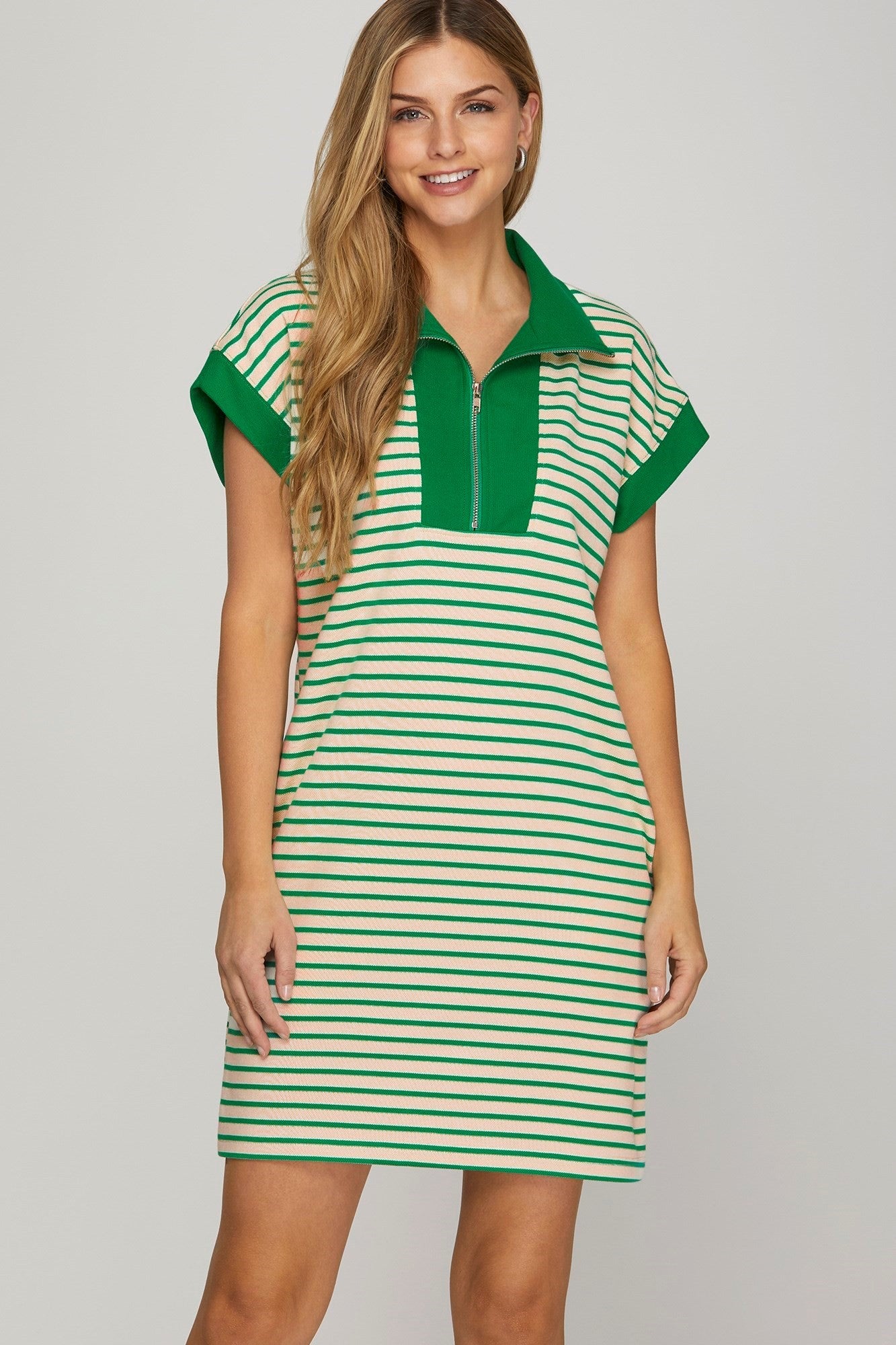 Ollie Striped Quarter Zip Dress - Be You Boutique