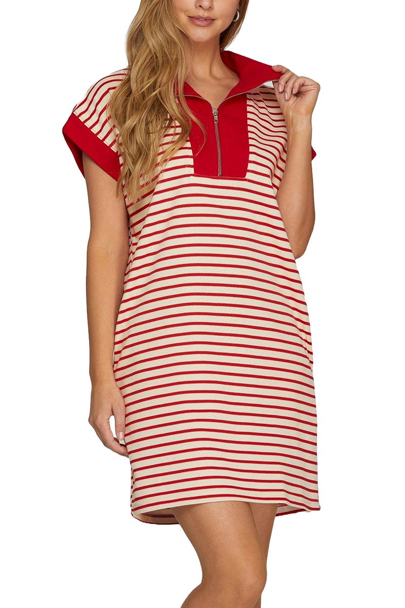 Ollie Striped Quarter Zip Dress - Be You Boutique