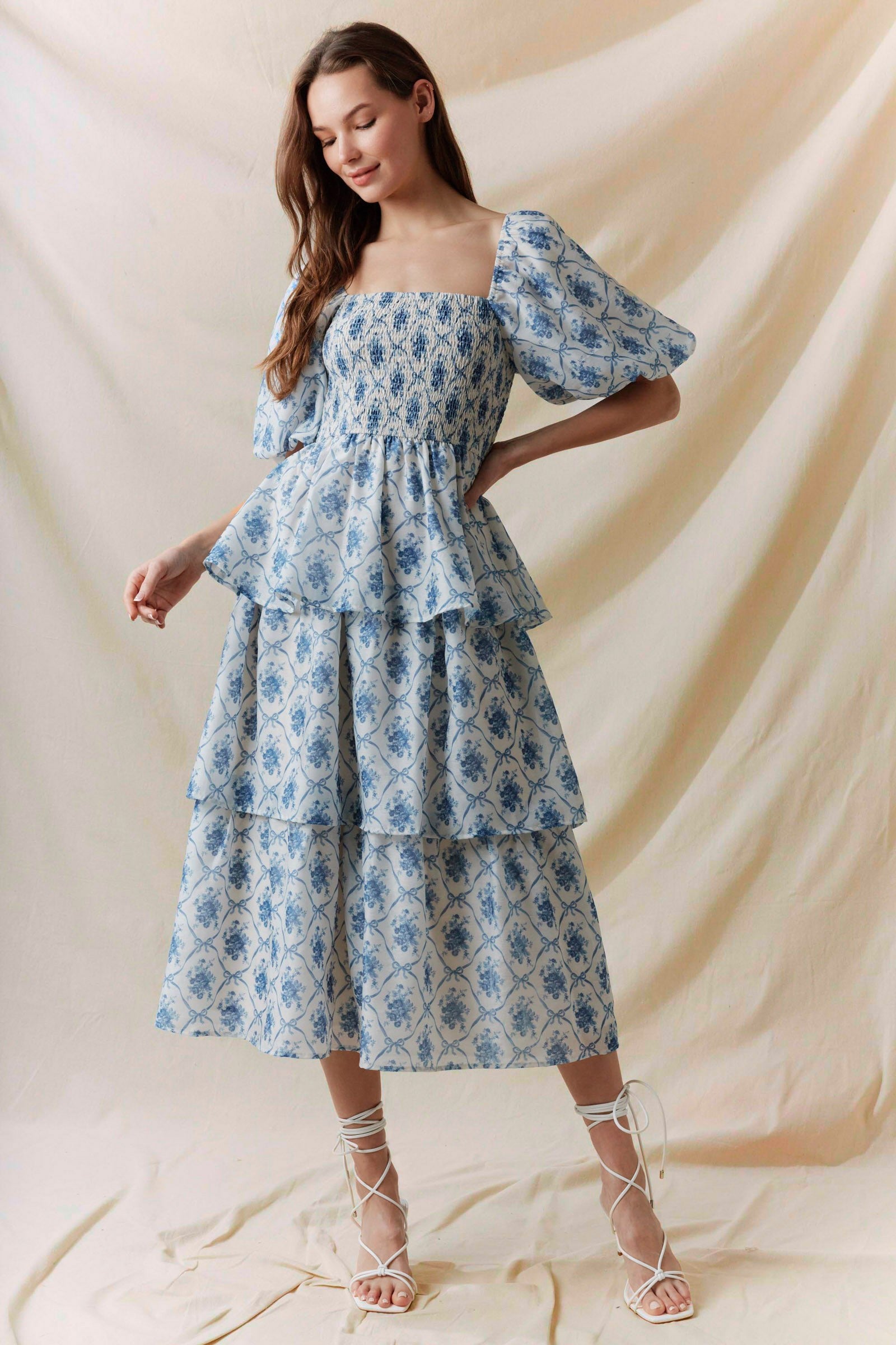 Margaret Floral Smocked Midi Dress - Be You Boutique