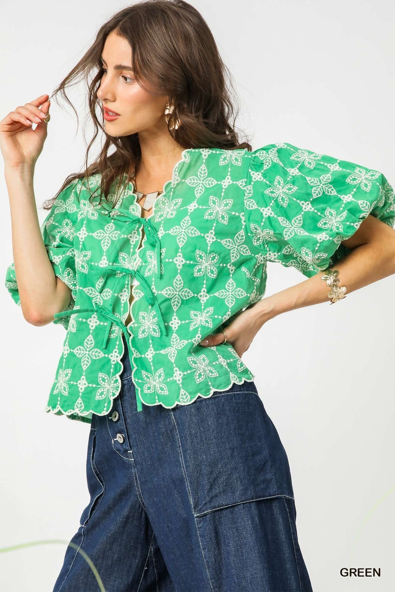 Hannah Scallop Trim Embroidered Blouse - Be You Boutique