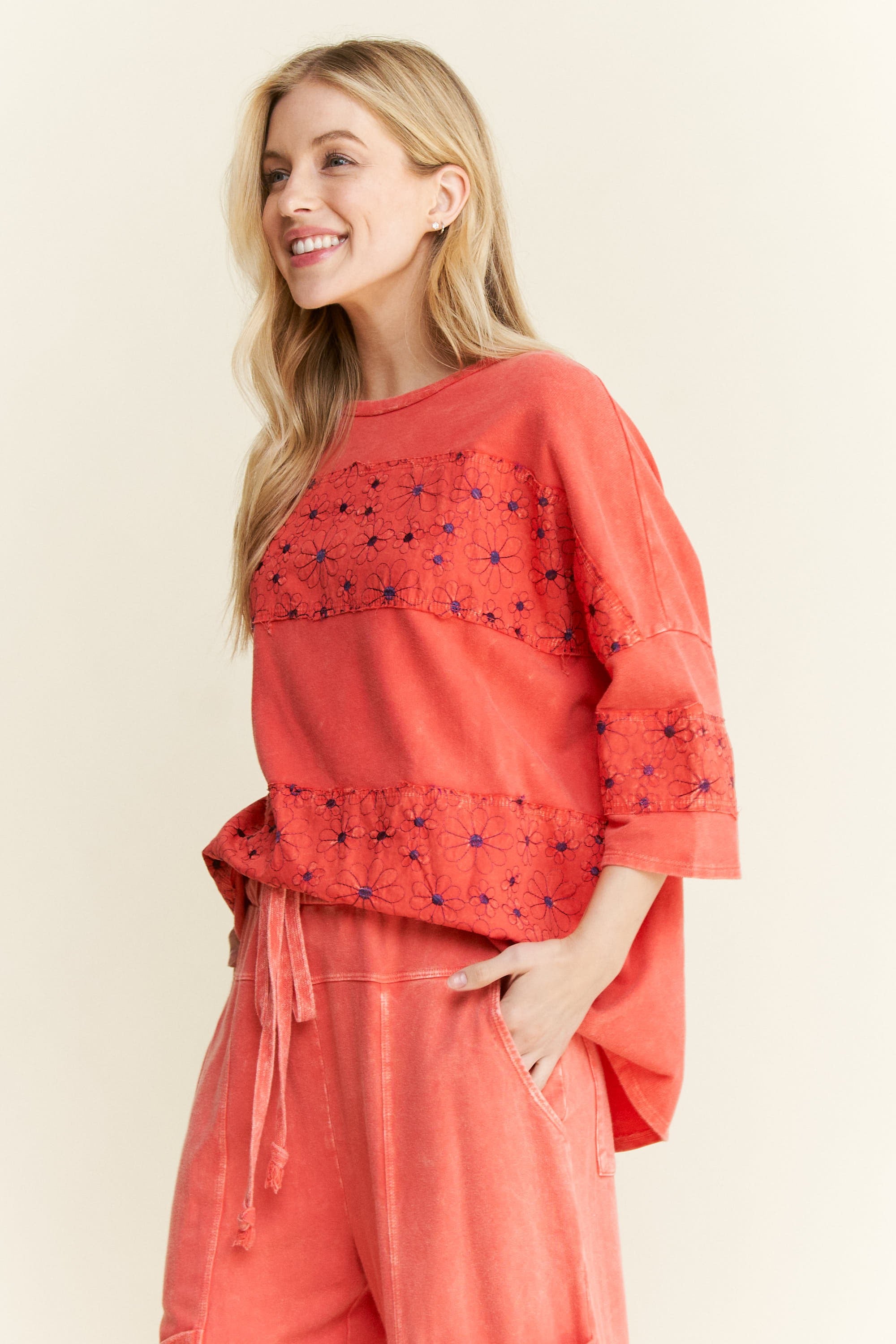 Serene Flower Patch Half Sleeve Top - Be You Boutique