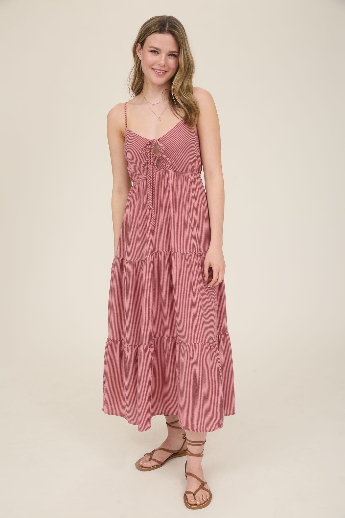 Sandra Striped Front Tie Midi Dress - Be You Boutique
