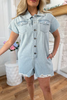 Medley Cotten Denim Romper With Distressed Detail - Be You Boutique