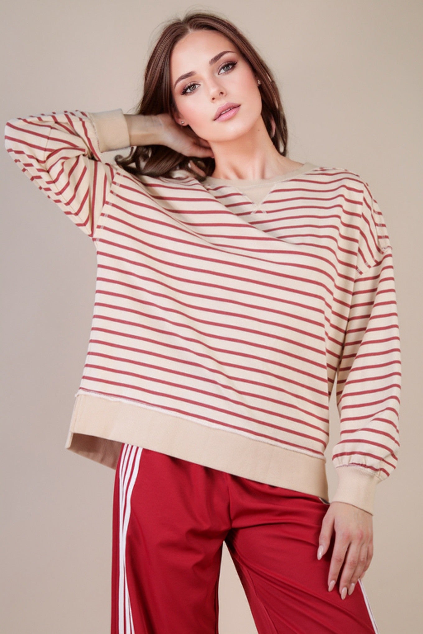 Selena Stripe Comfy Oversized Pullover - Be You Boutique