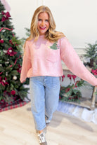 LE LIS Glenda embroidered pocket detail fall sweater-front view