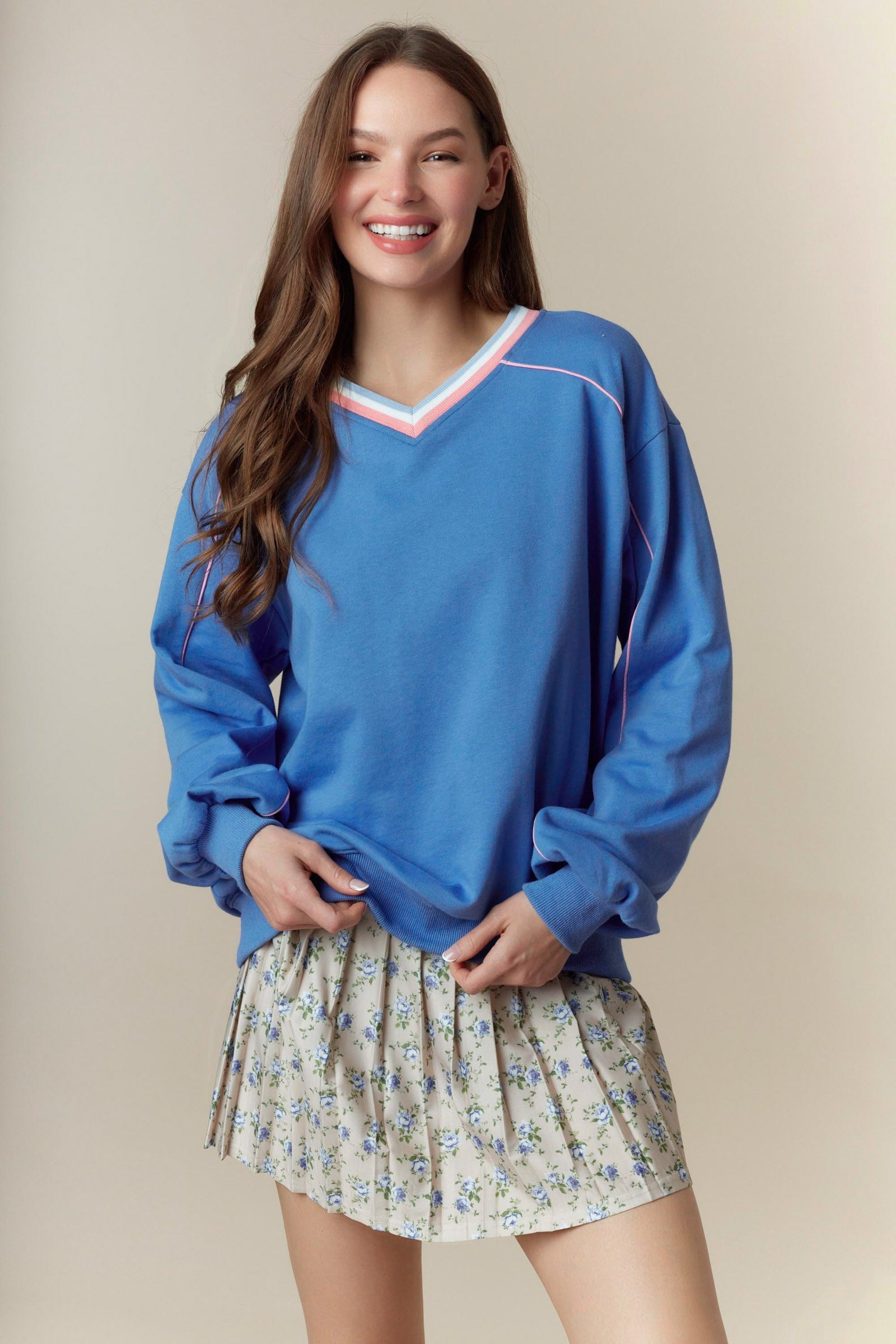 Susan Ribbed Piping Detail Sweatshirt - Be You Boutique
