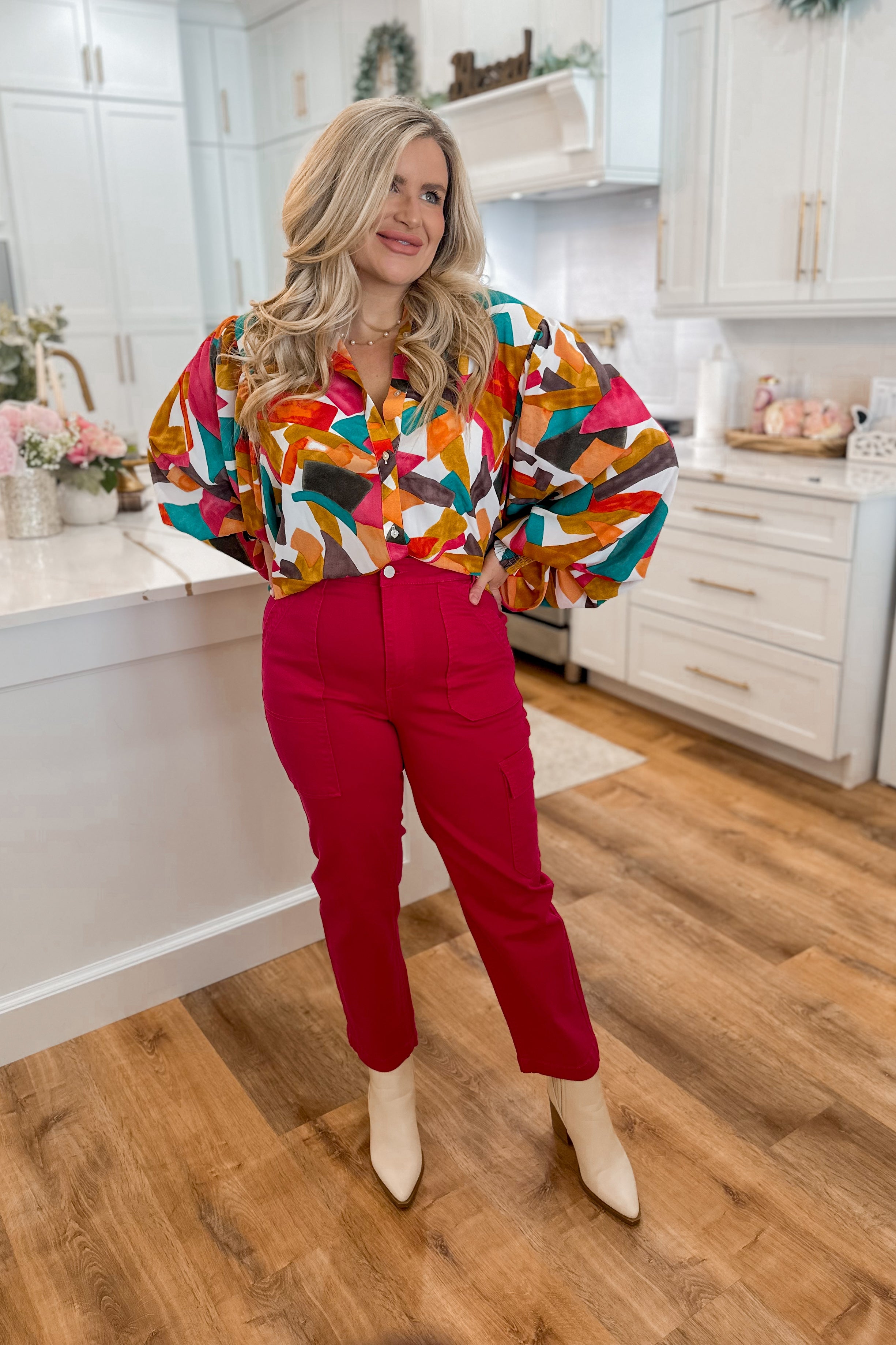 Bob Geometric Print Blouse Top - Be You Boutique