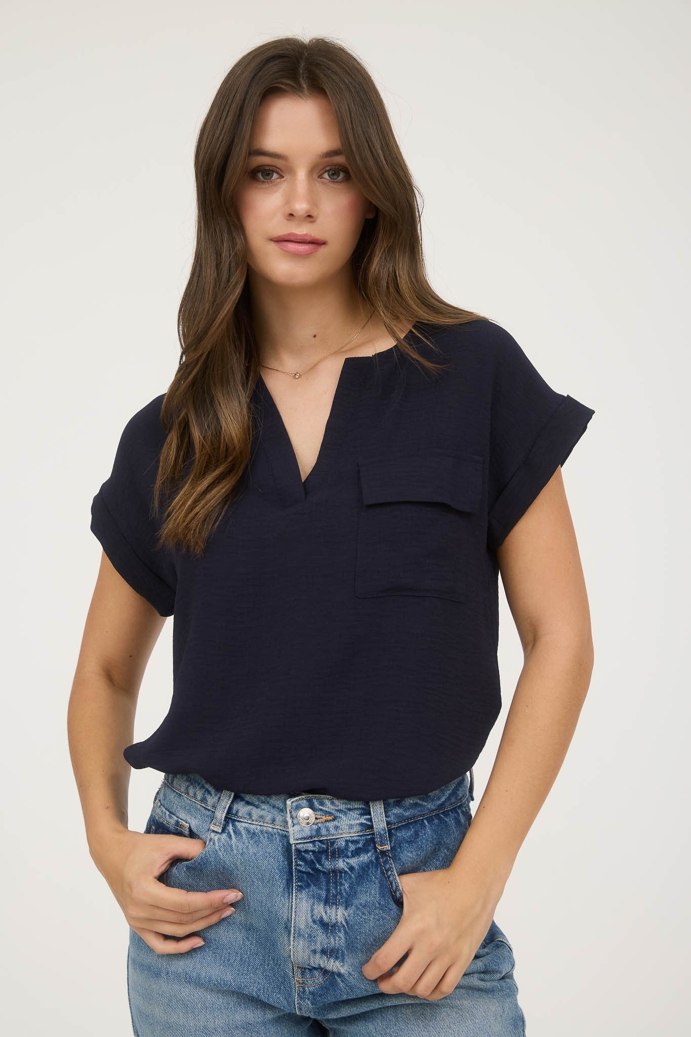 Courtney Split Neck Back Button Top - Be You Boutique