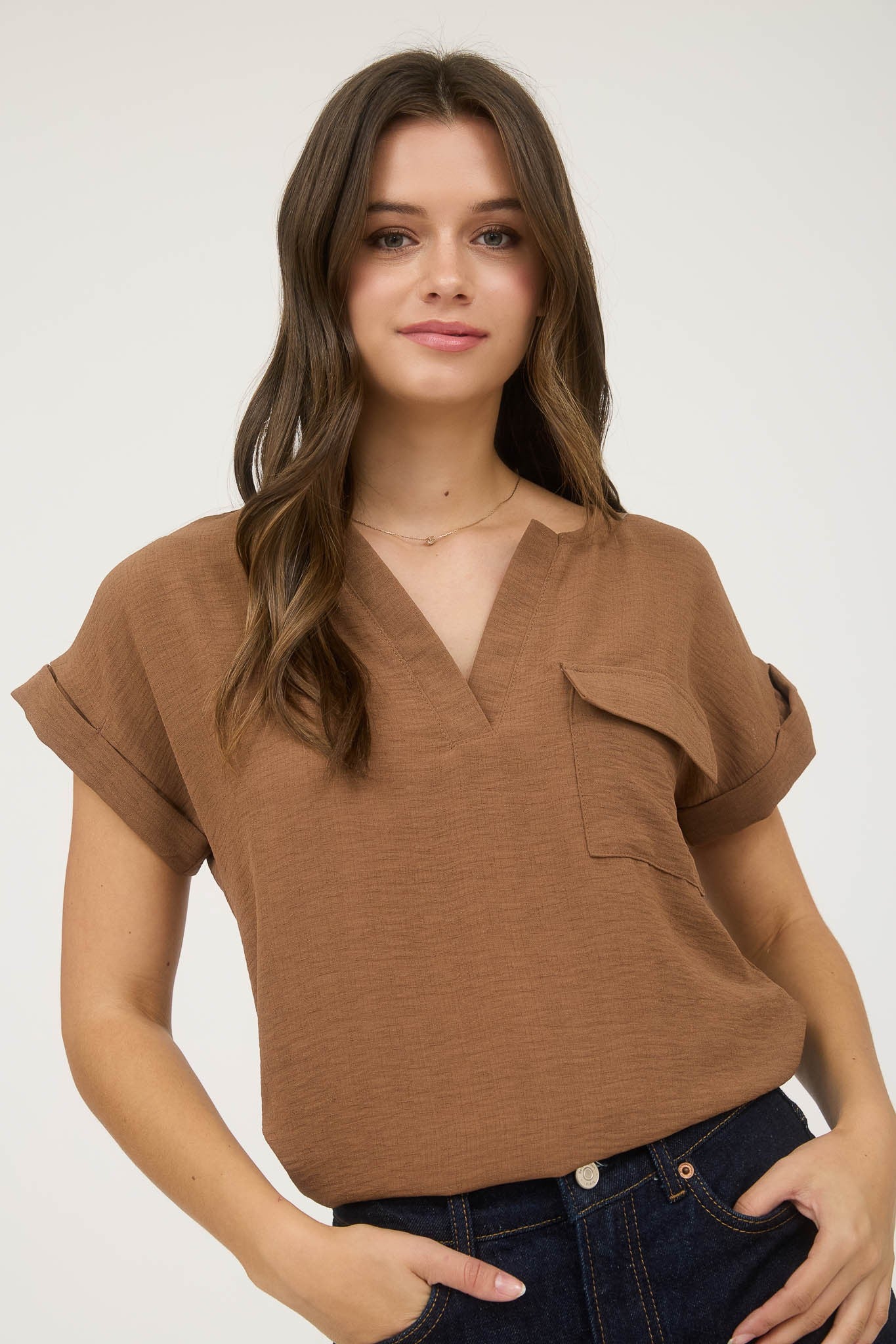 Courtney Split Neck Back Button Top - Be You Boutique