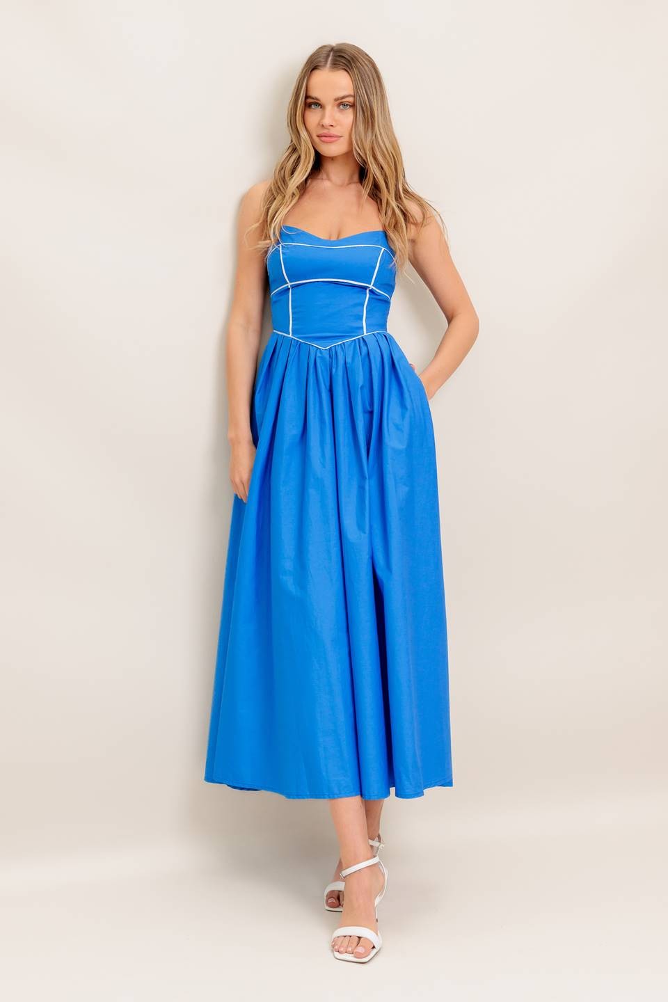 Becca Sweetheart Solid Trim Midi Dress - Be You Boutique