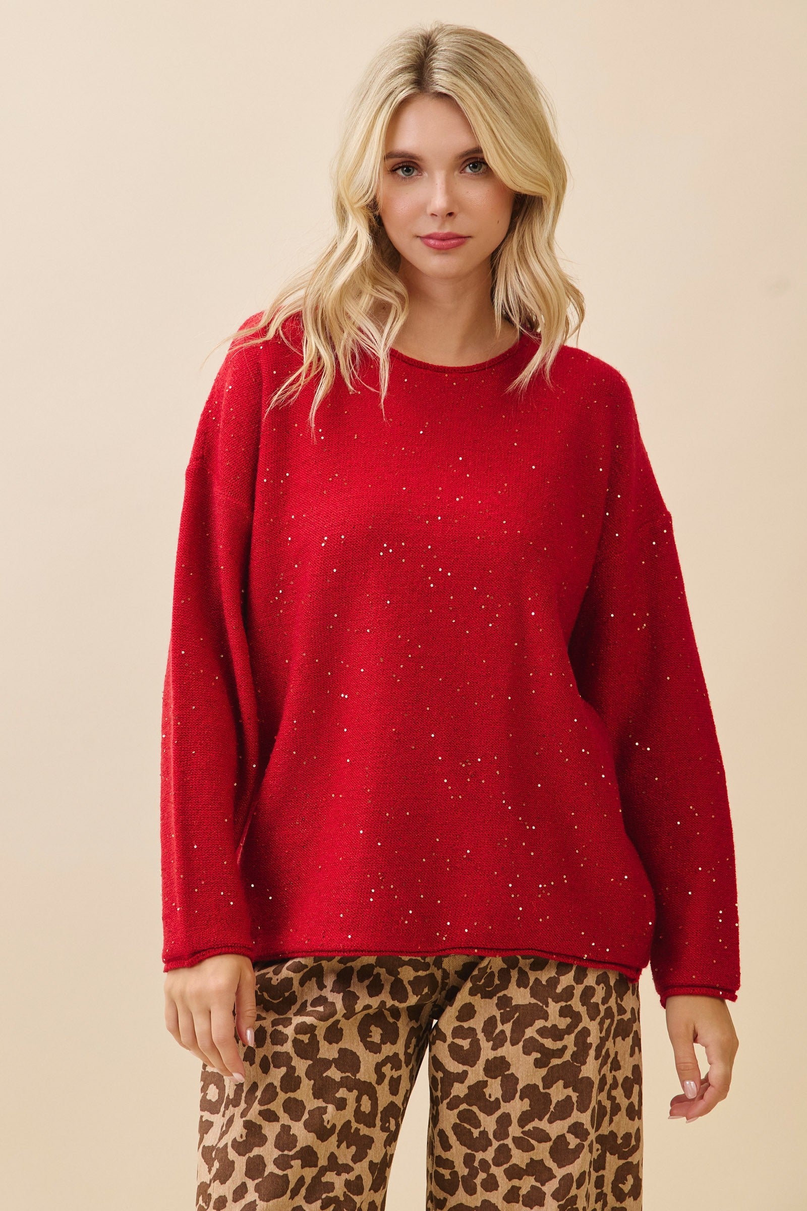 Della Sequin Holiday Sweater Top - Be You Boutique