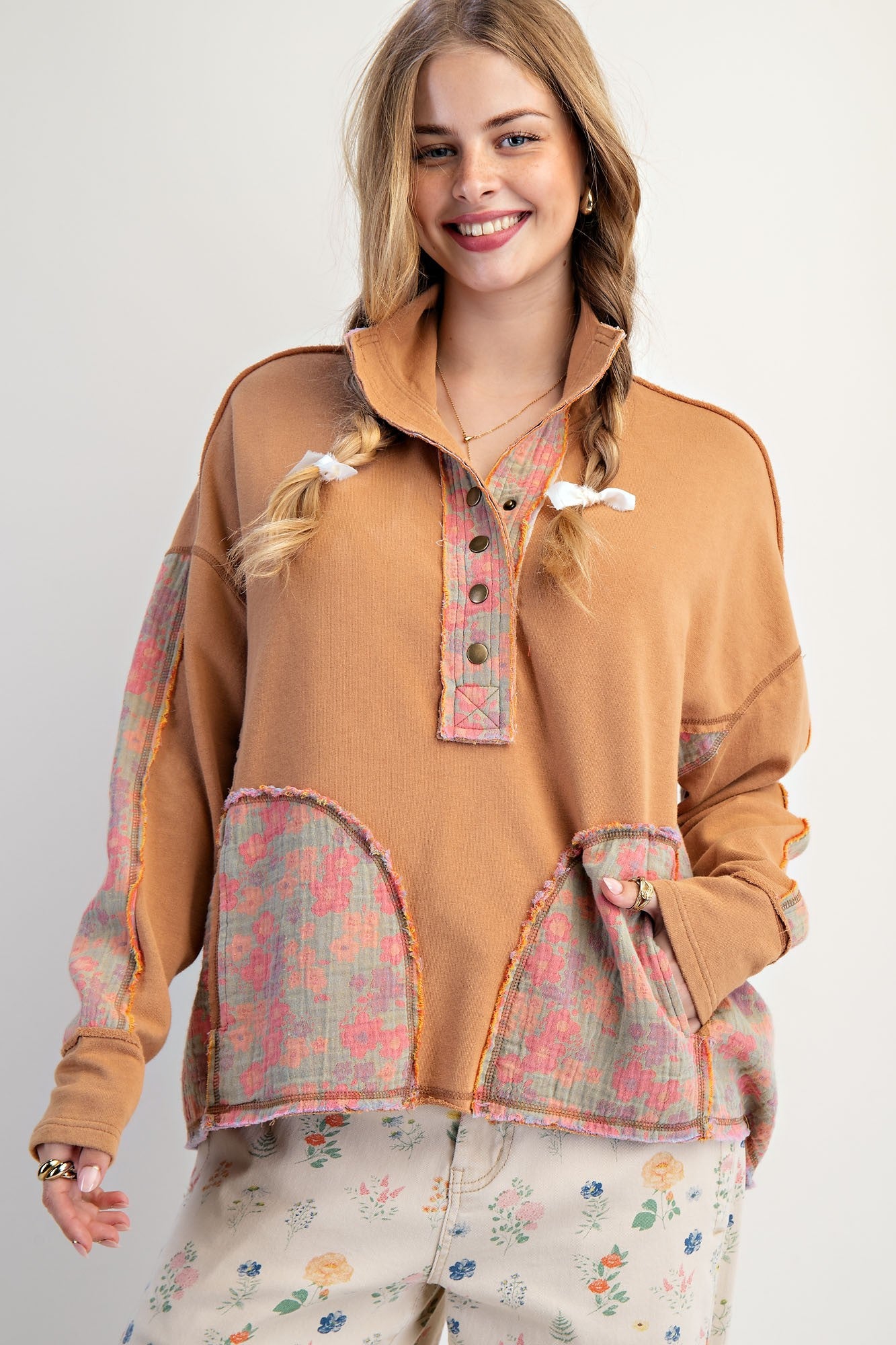 Rachel Mineral Wash Snap Button Pullover - Be You Boutique