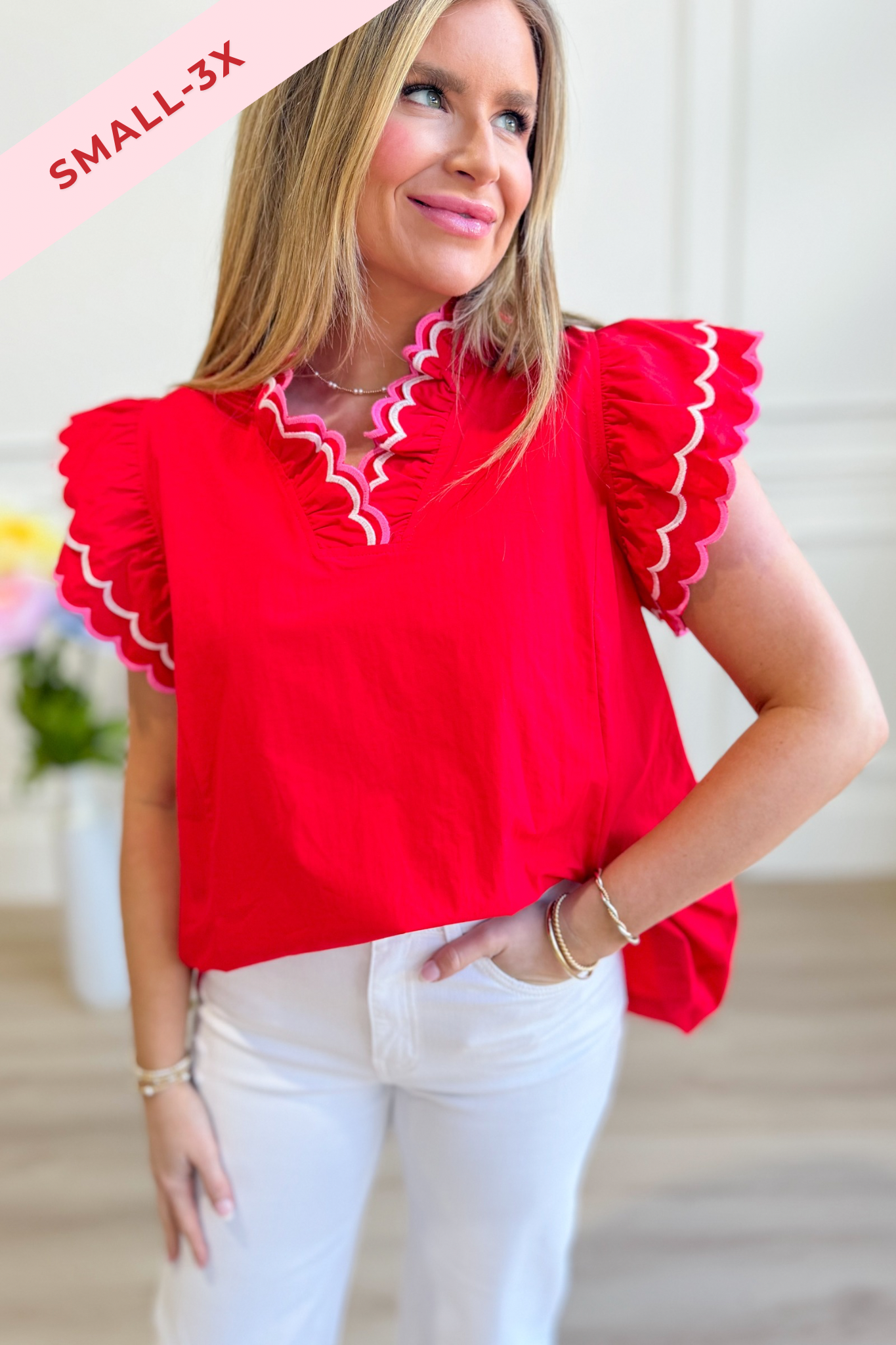 Jenny Scalloped Trim Top - Be You Boutique