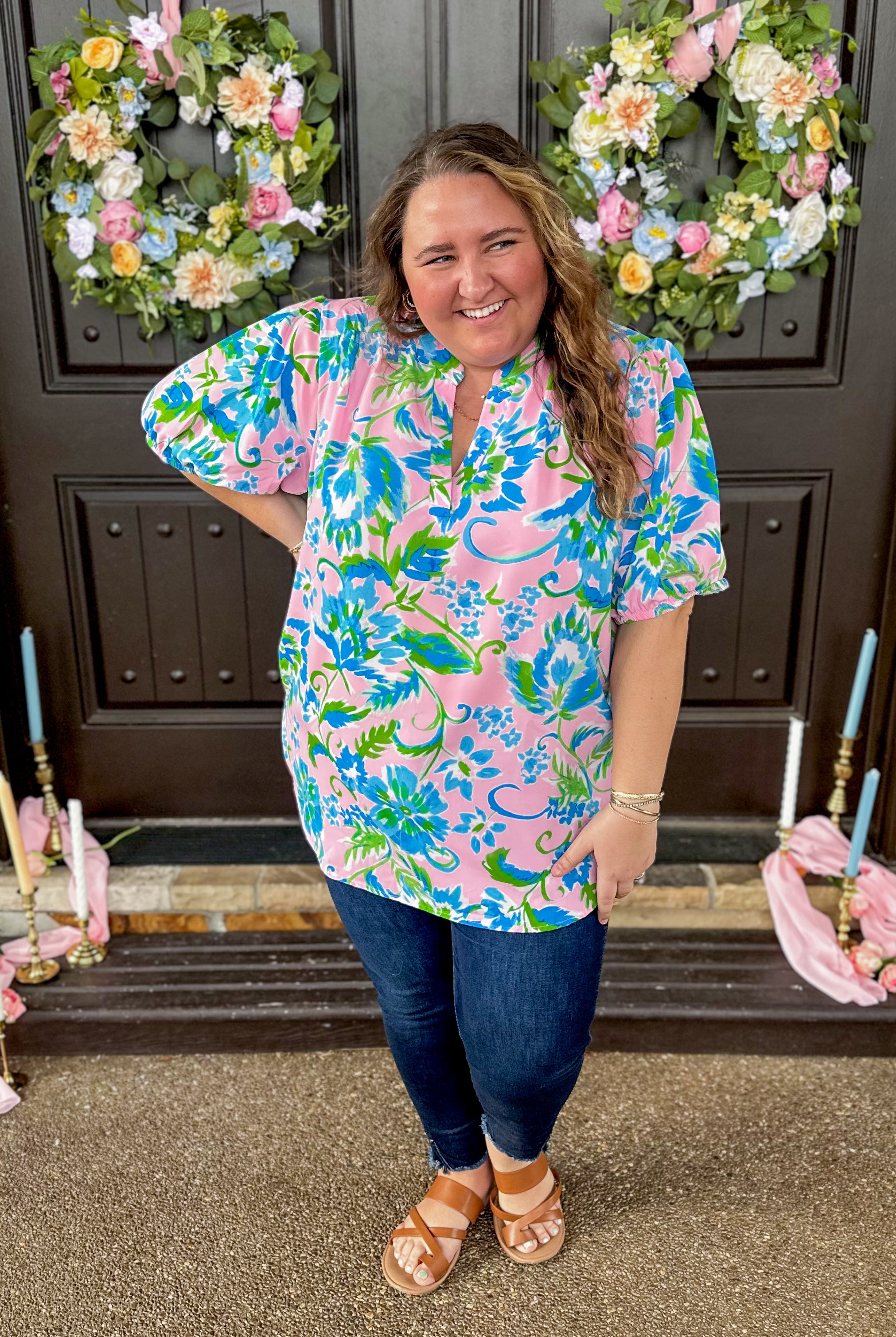 Mary Short Sleeve Floral Print V Neck Top - Be You Boutique