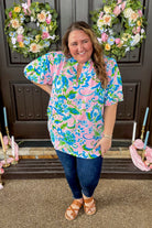 Mary Short Sleeve Floral Print V Neck Top - Be You Boutique
