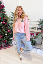 LE LIS Glenda embroidered pocket detail fall sweater in soft knit fabric